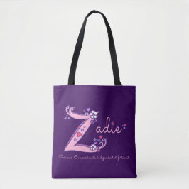 Zadie letter Z monogram kunst & naam betekenend ta Tote Bag
