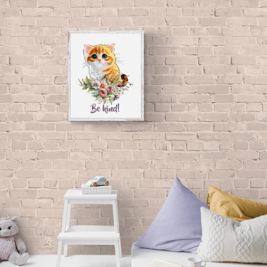 Zadkitje dat omhoog kijkt met waterverf bloemen poster