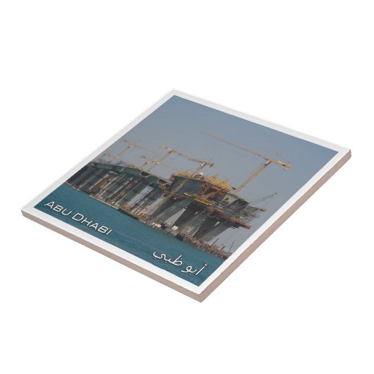zAE058 ABU DHABI-brug bouw, VAE, Azië, Tegeltje (Zijkant)