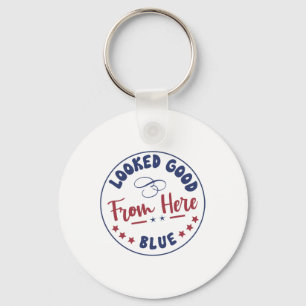 Zag er goed uit vanaf hier Blauw Grappig Zachte Ga Sleutelhanger