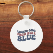 Zag er goed uit vanaf hier Blauw Grappig Zachte Ma Sleutelhanger (Voorkant)