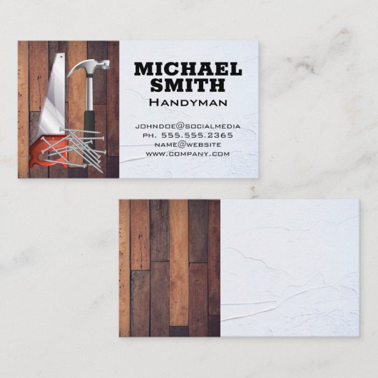 Zag Hamer en Nagels | houten planken Visitekaartje (Voorkant / Achterkant)