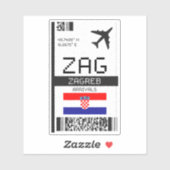 ZAG Zagreb Boarding Pass - Kroatië Reizen Sticker (Vel)