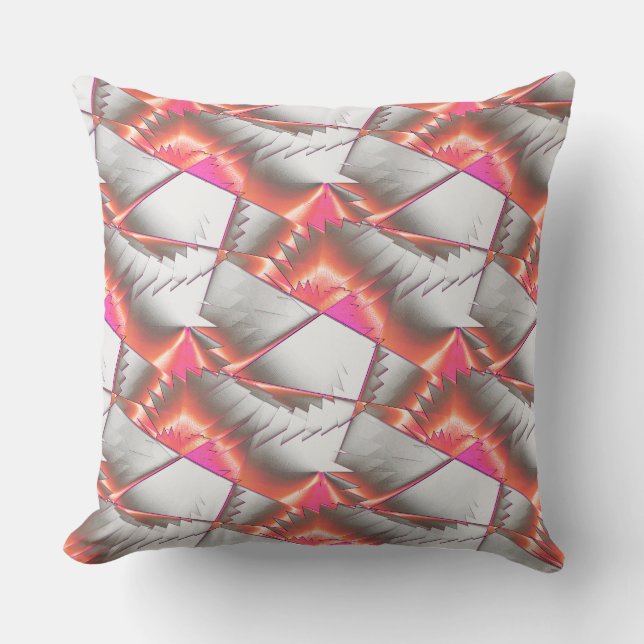 Zagen of zigzag van perziken tot roze over grijs w kussen (Voorkant)