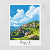 Zagori Griekenland Kunst Vintage Reizen Illustrati Briefkaart (Voorkant)