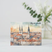 Zagreb Kroatië City Silhouette Waterverf Briefkaart (Staand voorkant)