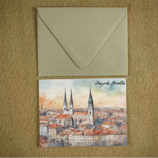 Zagreb Kroatië City Silhouette Waterverf Briefkaart