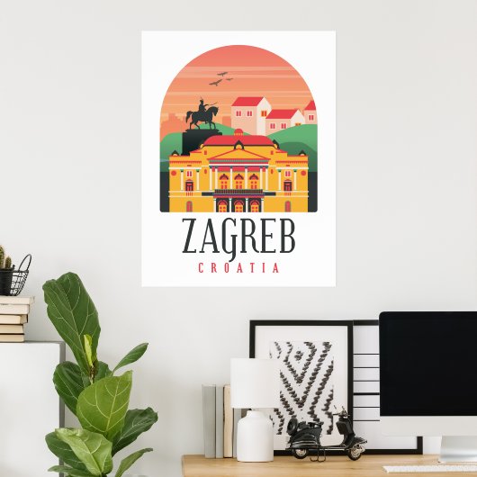 Zagreb Kroatië Cityscape  Poster (Thuiskantoor)