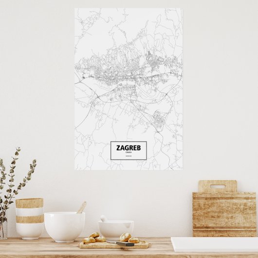 Zagreb, Kroatië (zwart op wit) Poster (Keuken)