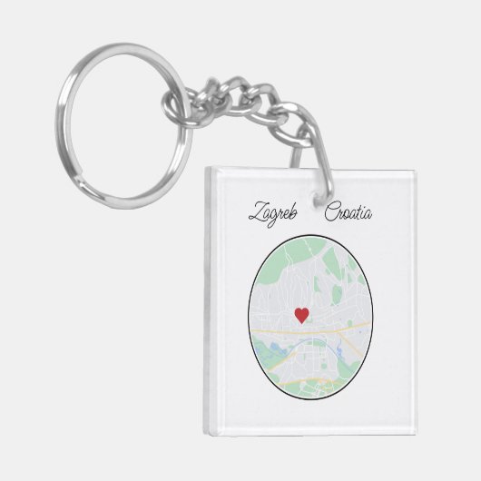 Zagreb Stadsplattegrond Hart Sleutelhanger (Voorkant Links)