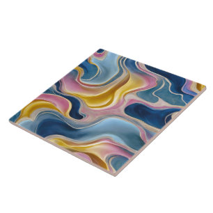 “Zahara” Draaikolken van blauw, roze en zand. Tegeltje