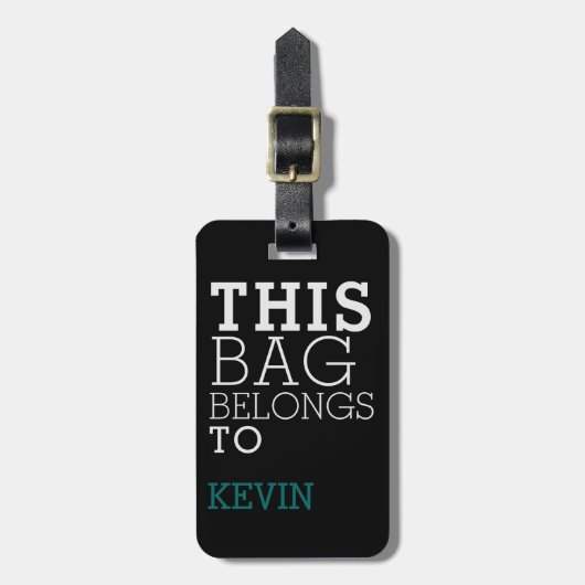 Zak Aandacht Naam Adres Gepersonaliseerd Zwart Bagagelabel (Voorkant verticaal)