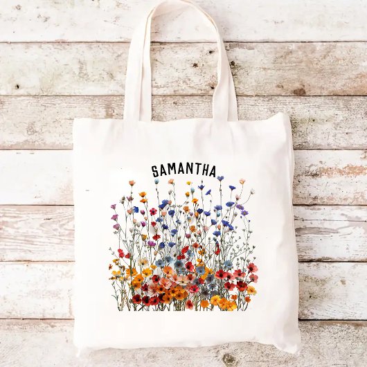 Zak met Aangepaste Wilde Bloemen, Verjaardagscadea Tote Bag