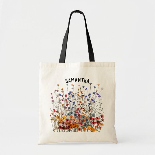 Zak met Aangepaste Wilde Bloemen, Verjaardagscadea Tote Bag (Voorkant)