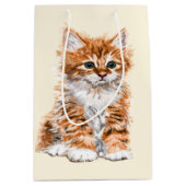 Zak met cadeau van een leuk katje medium cadeauzakje (Voorkant)