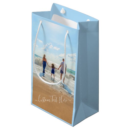 Zak met eigen foto en tekst als cadeau klein cadeauzakje (Voorkant Gekanteld)