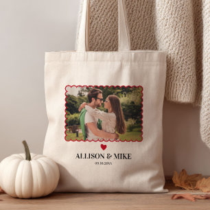 Zak met foto van sint-jakobsschelp als huwelijks w tote bag