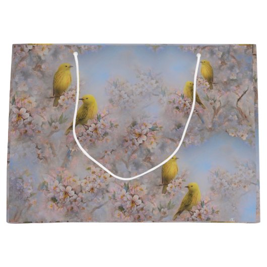 Zak met gele vogels groot cadeauzakje (Voorkant)