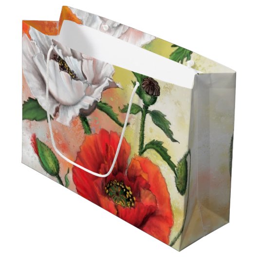 Zak met klaprozen geschenk groot cadeauzakje (Voorkant Gekanteld)