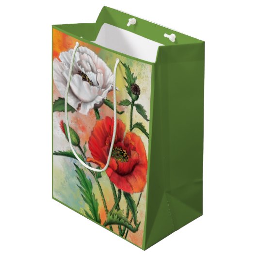 Zak met klaprozen medium cadeauzakje (Voorkant Gekanteld)
