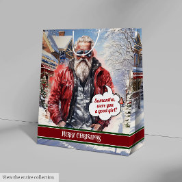 Zak met op maat gemaakte naam Handzame Kerstman Fe Medium Cadeauzakje