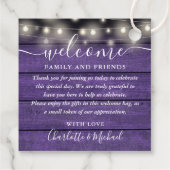 Zak met Paarse Bruiloft Welcome Gift in Rustieke S Bedankjes Labels (Achterkant)