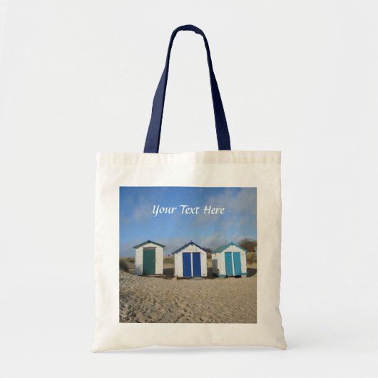 zak met strandhutten blauwe hemel en engelse zee tote bag (Voorkant)