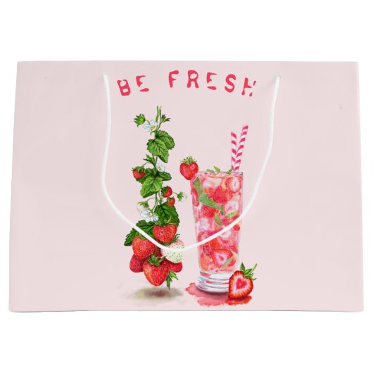 Zak met verse aardbeien drank - aangepaste tekst groot cadeauzakje (Voorkant)