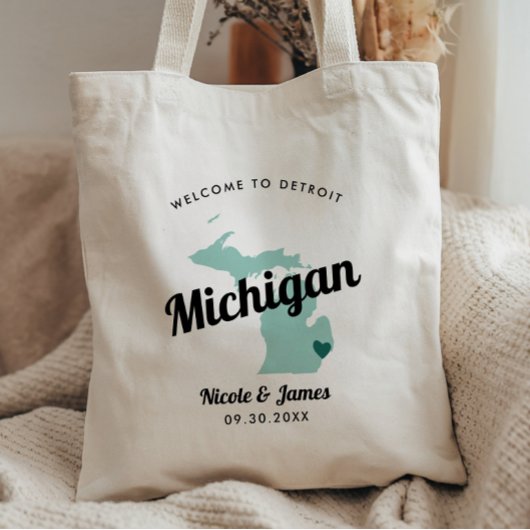 Zak met welkom in Michigan voor een trouwfeest, Tote Bag