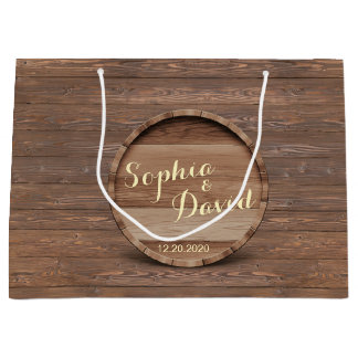 Zak van rustiek houten vat voor huwelijksgunst groot cadeauzakje