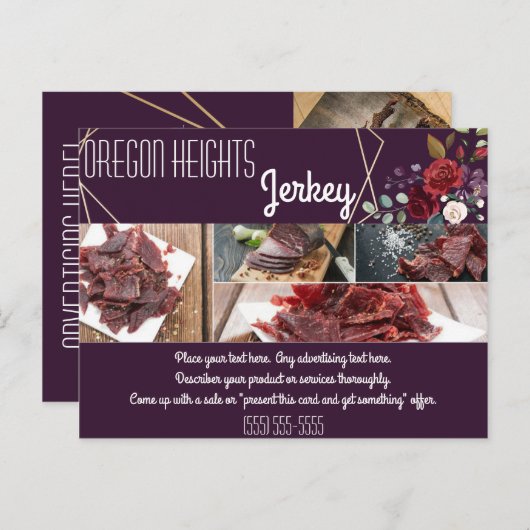 Zakelijk Adverteren Kaart Plum Paarse Rozen Goud (Voorkant / Achterkant)