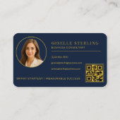 Zakelijk adviseur Navy Blue Goud Foto QR Code Visitekaartje (Achterkant)