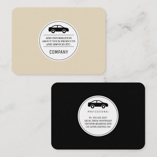 Zakelijk / Auto-icoon (Zwart / Lichtbruin) Visitekaartje (Voorkant / Achterkant)