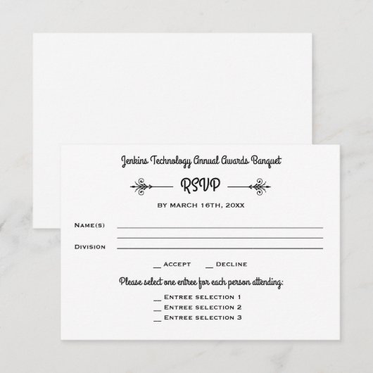Zakelijk Banket Corporate Dinner Event RSVP Reagee Kaart (Voorkant / Achterkant)