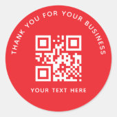 Zakelijk Bedankt Aangepaste QR-code Rood Ronde Sticker (Voorkant)