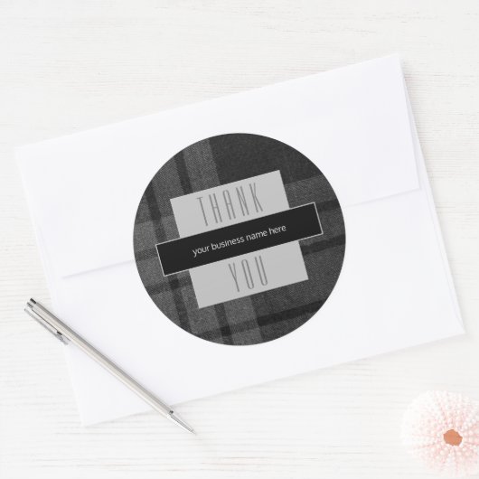 Zakelijk Bedankt Black Plaid Ronde Sticker (Envelop)