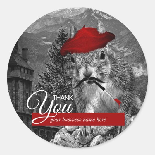 Zakelijk Bedankt Funny Squirrel Artist Ronde Sticker (Voorkant)