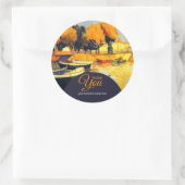 Zakelijk Bedankt Kleurrijke Island Boat Painting Ronde Sticker (Tas)