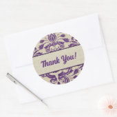 Zakelijk Bedankt Paarse en Taupe Damask Ronde Sticker (Envelop)