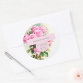 Zakelijk Bedankt  Roze Rozen Ronde Sticker (Envelop)