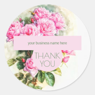 Zakelijk Bedankt  Roze Rozen Ronde Sticker