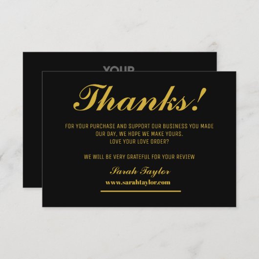 Zakelijk bedankt zwart en gouden elegant (Voorkant / Achterkant)