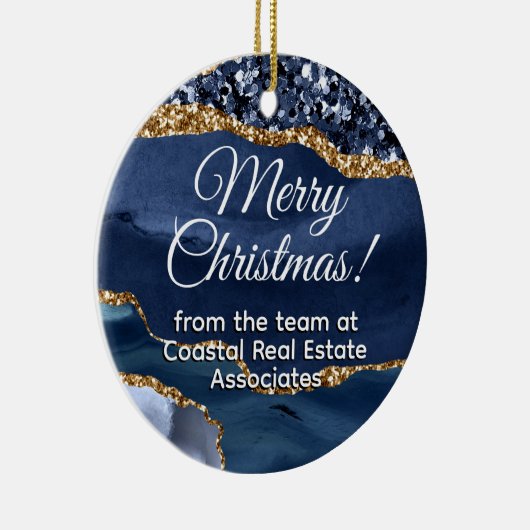 Zakelijk Bedrijf Goud Blauw Promotioneel Keramisch Ornament (Rechts)