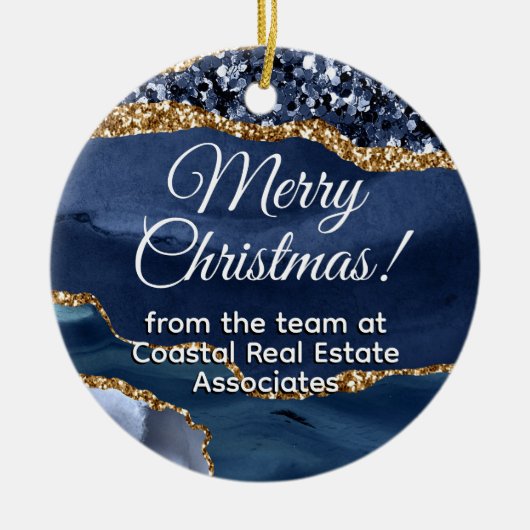 Zakelijk Bedrijf Goud Blauw Promotioneel Keramisch Ornament (Voorkant)