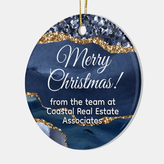 Zakelijk Bedrijf Goud Blauw Promotioneel Keramisch Ornament (Links)