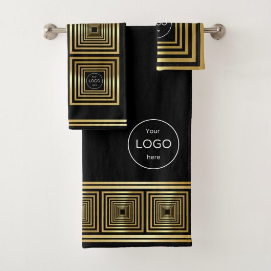 Zakelijk bedrijf logo luxe zwart goud Handdoek set (Insitu)