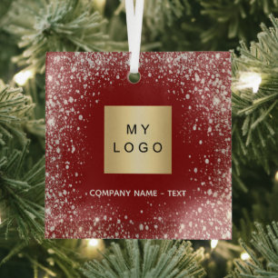 Zakelijk bedrijf logo rood zilver glitter glas ornament