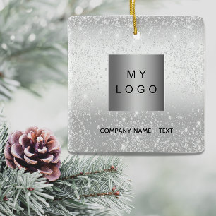 Zakelijk bedrijf logo Silver Glitter classic Keramisch Ornament