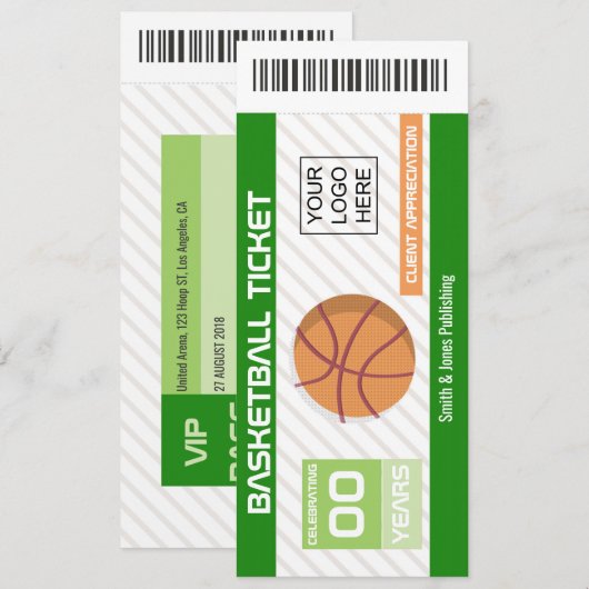 Zakelijk Bedrijfsfunctie Basketbal Evenement Ticke Kaart (Voorkant / Achterkant)