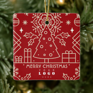 Zakelijk bedrijfslogo Kerstmis Rood Goud Kunst Keramisch Ornament